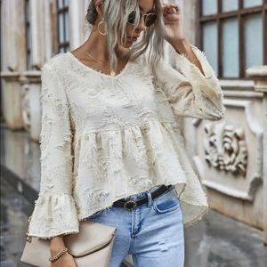 Fuzzy V-Neck Flounce High-low Top